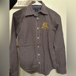 Ralph Lauren Striped Button Down Shirt - Black and White with Gold Logo